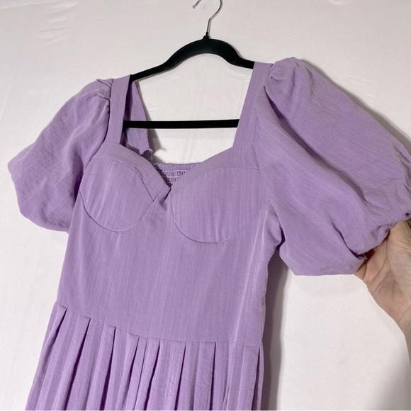 Women’s Lilac Purple Wide Pleated Leg Jumpsuit With Puff Sleeves S - Picture 4 of 16